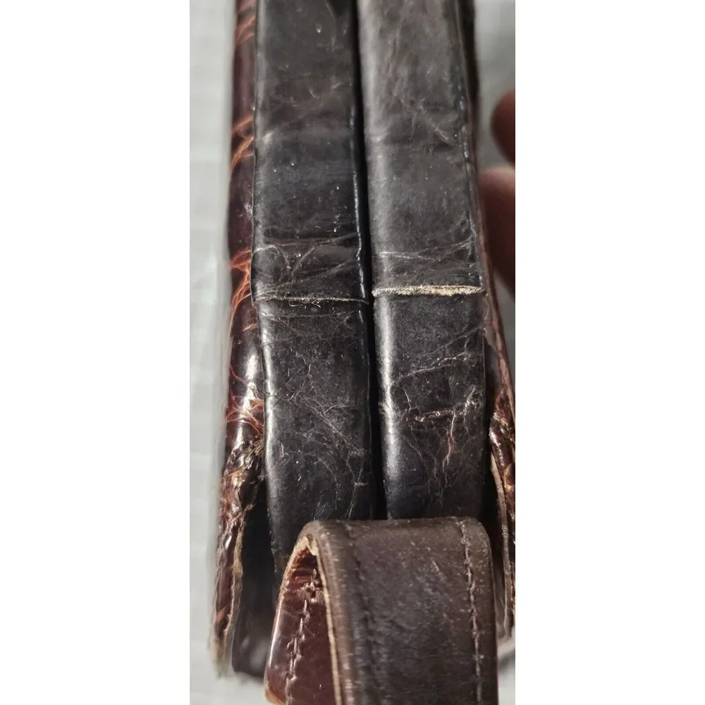 1950's Crocodile leather handmade Handbag  BROWN Brass‎ Hardware Leather lining